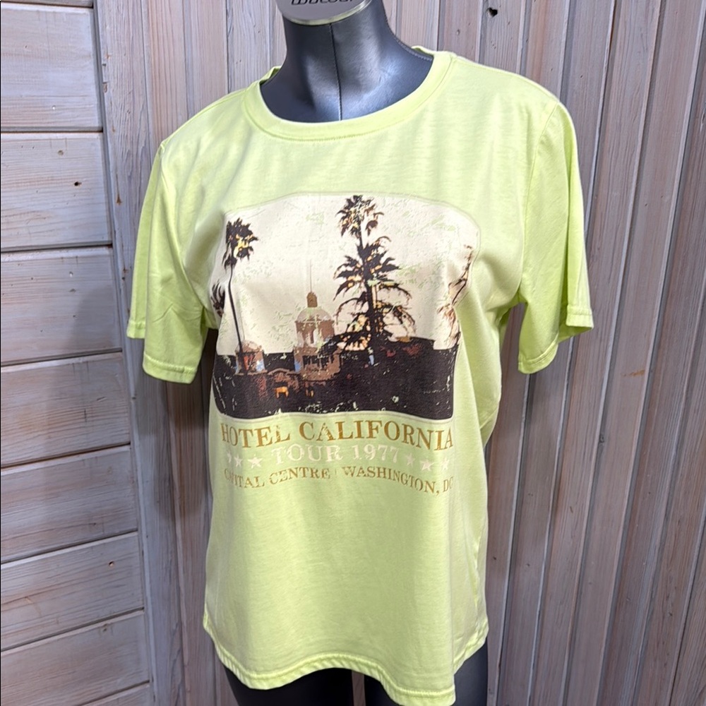 Vibrant Yellow Short Sleeve Tee with Nature Graphic